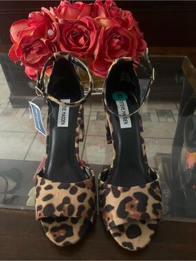 NWT Steve Madden Leopard Print Ankle Strap Block Heels - Black & Brown size 8